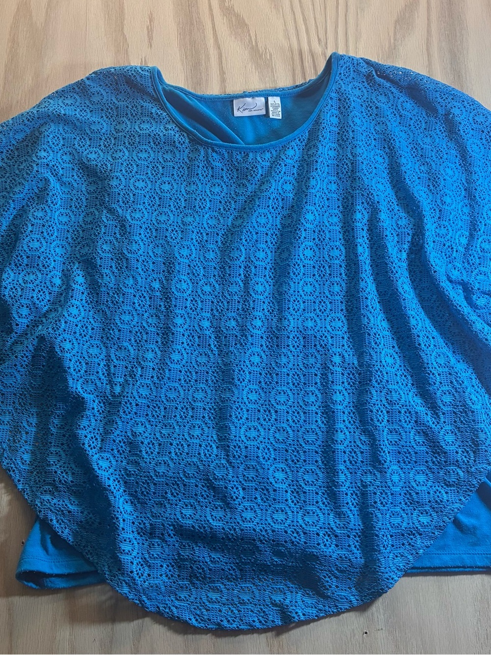 Kim Rogers Blue Lace Overlay Women's Top Large